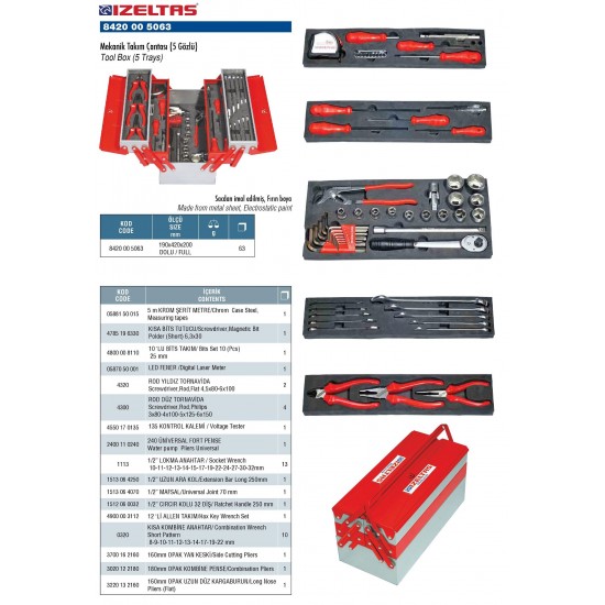 İzeltaş 8420 00 5063 Mekanik Takım Çantası 62 parça ENY Petrol Ürünleri