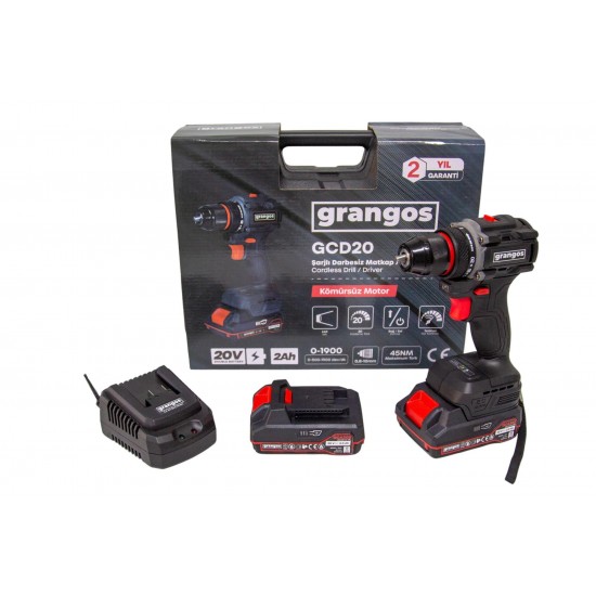 Grangos GCD20-T2 20V 2 Ah Çift Akülü Darbesiz Matkap ENY Petrol Ürünleri