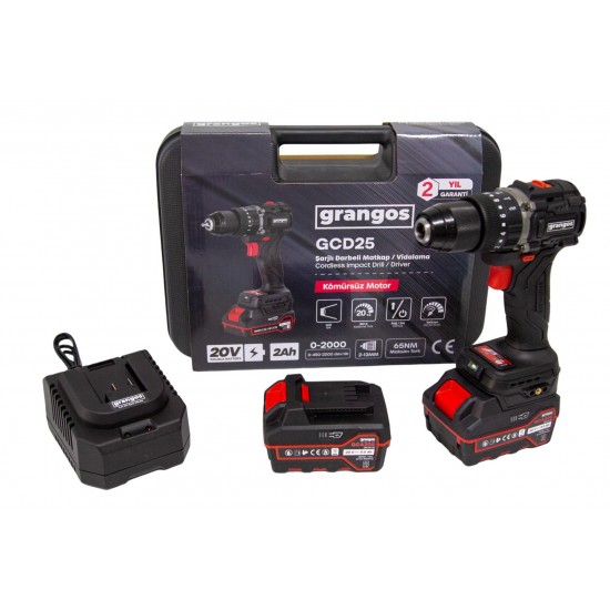 Grangos GCD25-F2 20V 5 Ah Çift Akülü Darbeli Matkap ENY Petrol Ürünleri