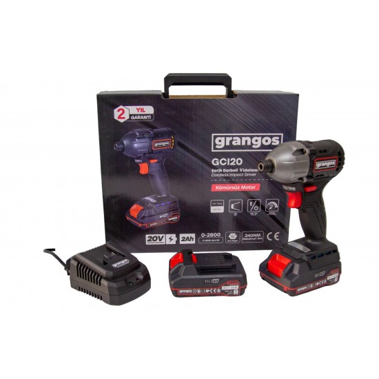 Grangos GCI20-T2 20V 2 Ah Çift Akülü Darbeli Vidalama ENY Petrol Ürünleri