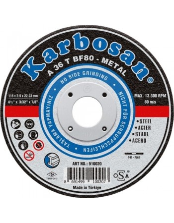 Karbosan 910020 Metal Kesme Diski 115 x 2.5 x 22.23 mm - 50'li Paket