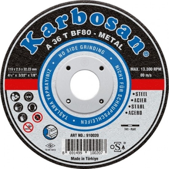 Karbosan 910020 Metal Kesme Diski 115 x 2.5 x 22.23 mm - 50'li Paket ENY Petrol Ürünleri