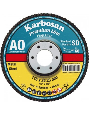 Karbosan 982980 Premium Line AO Standart Yoğunluk Flap Disk 115 mm 60 Kum - 10'lu Paket
